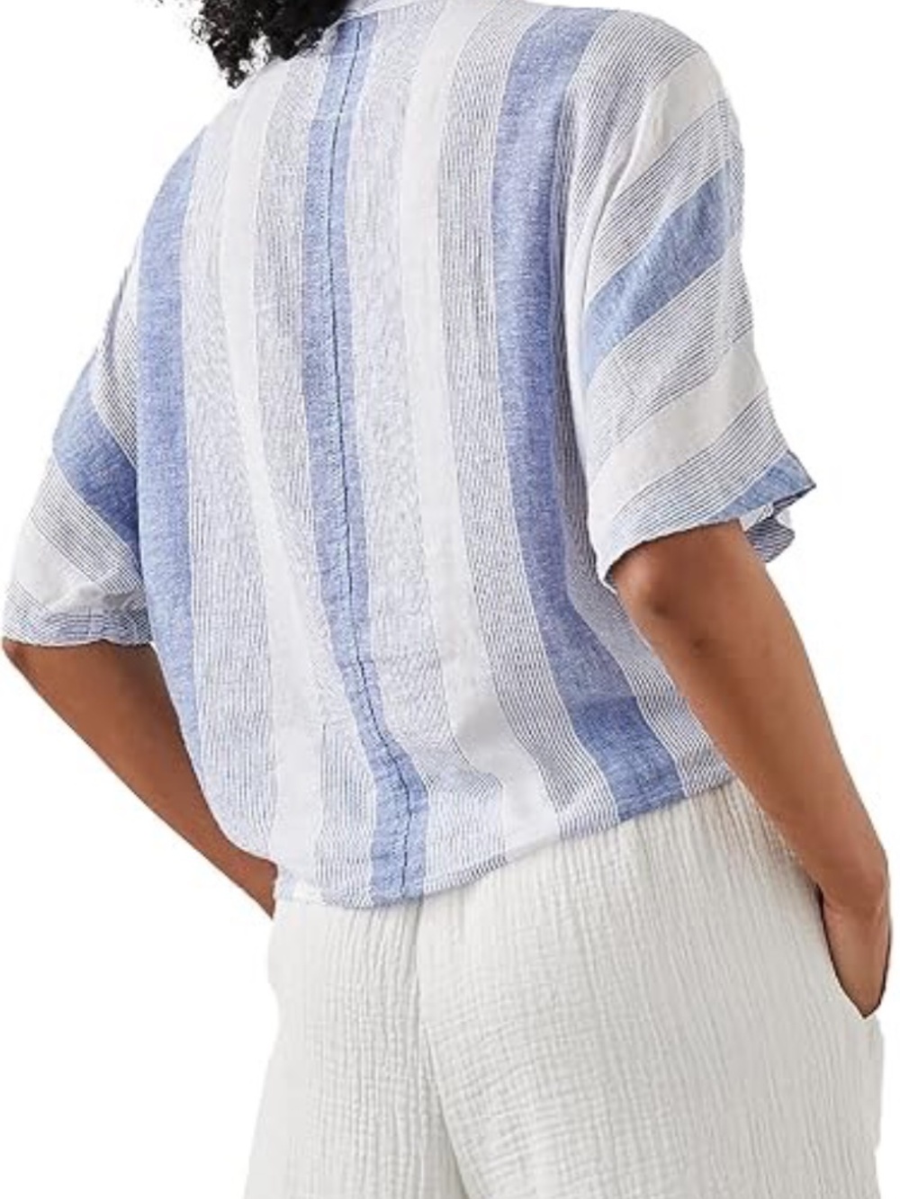 Rails Thea Striped Tie Front Top Linen Blend Blue Nevis Stripe Print Size XS - Picture 7 of 14